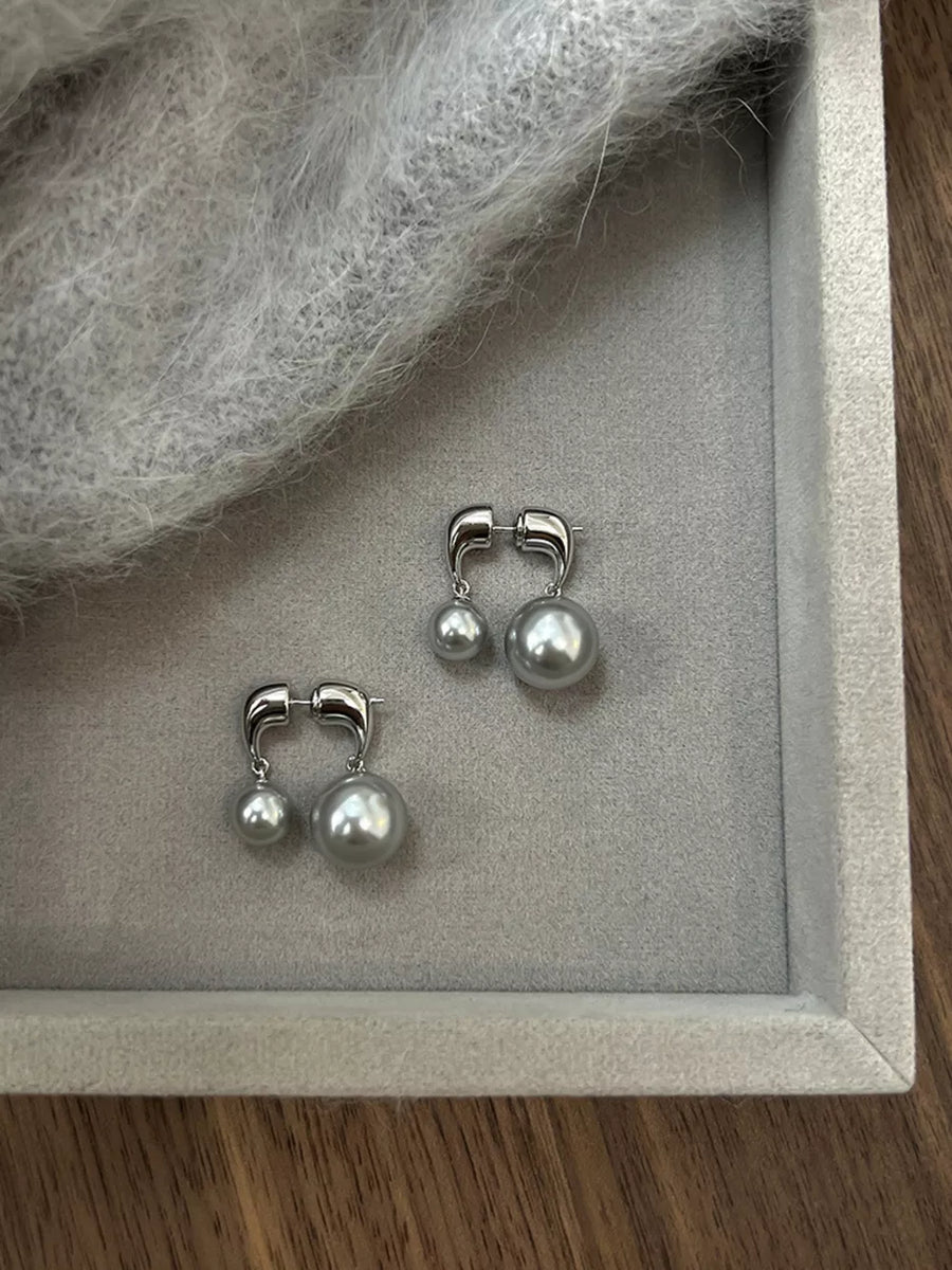 Pearl Alloy Drop Earrings 925 Silver Needle in silver with drop design