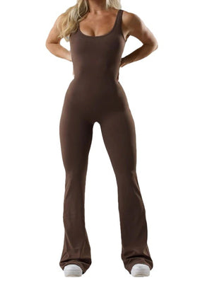 Seamless Scoop Neck Active Jumpsuit in black with seamless