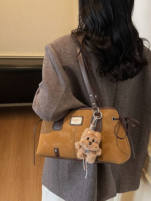 PU Leather,Suede Imported Size &amp handbag in Brown with boxy silhouette