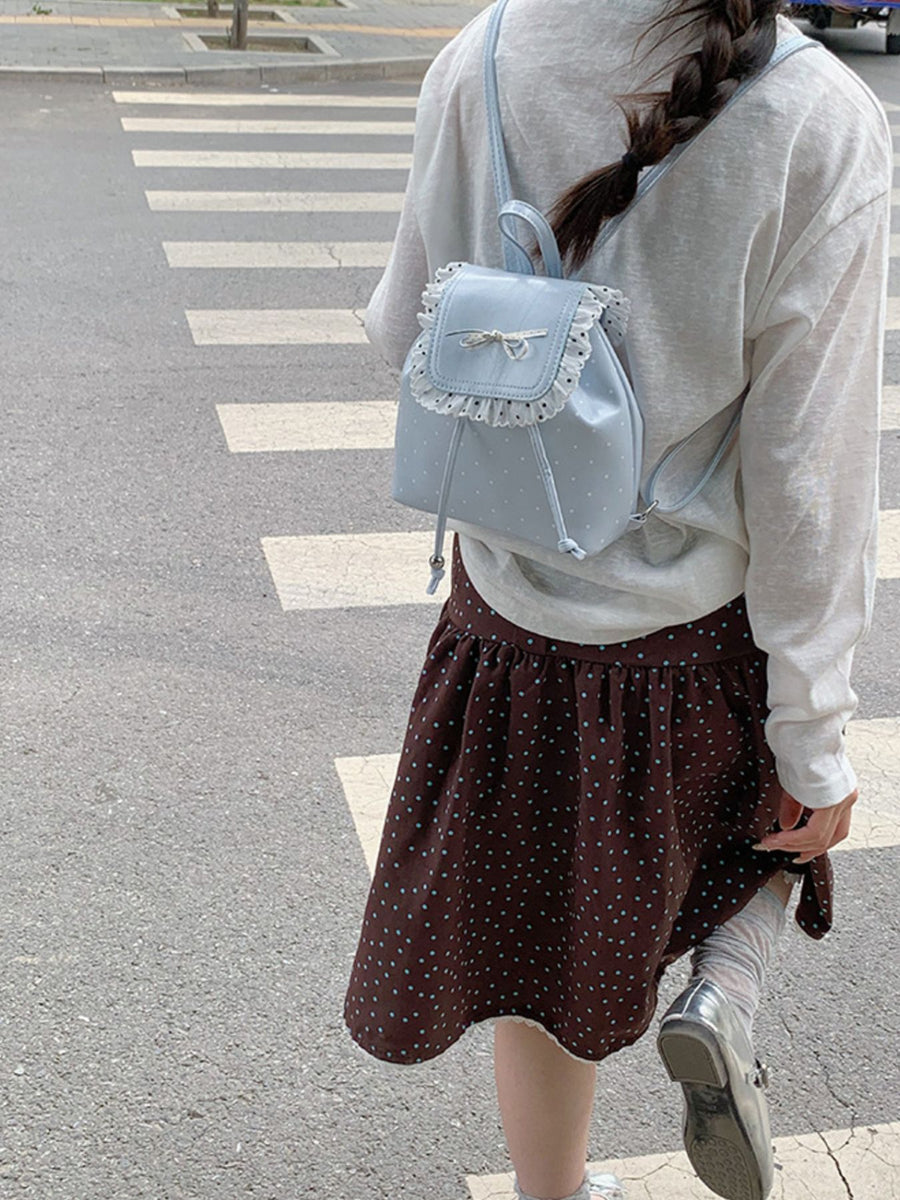 backpack featuring polka-dot in Blue with PU Leather Imported Size &amp texture