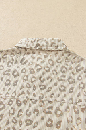 tan jacket with button-front and leopard-print