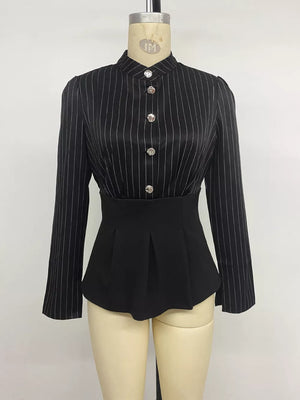 classic peplum top in Black with mandarin collar