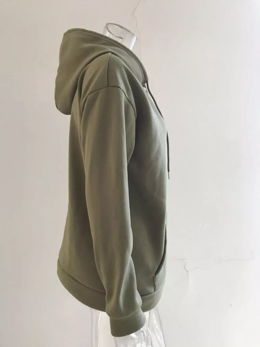 Full Size Kangaroo Pocket Drawstring Hoodie in Army Green, view 13