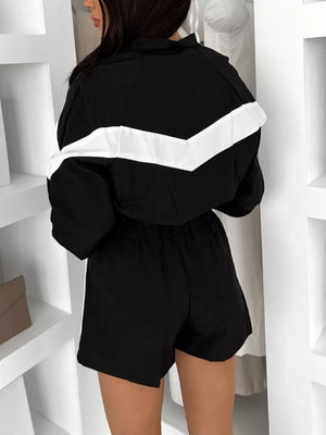 Zip Up Long Sleeve Outerwear And Shorts Set option 9