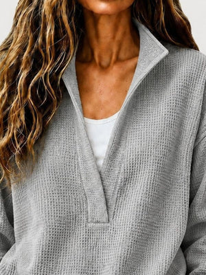 sweatshirt featuring waffle-knit in Dusty Pink with 100% polyester Care instructions: Machine wash cold texture
