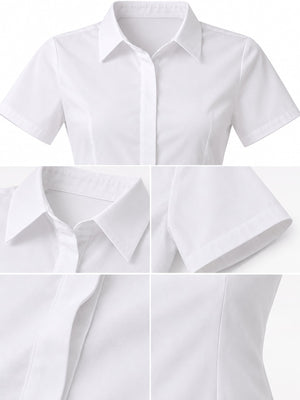 White-Short Sleeve Anti-Gaping button-down shirt with plus-size and long sleeve