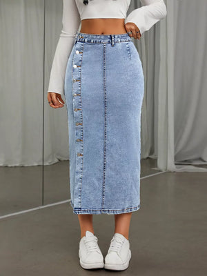 Blue midi skirt with midi and button-front