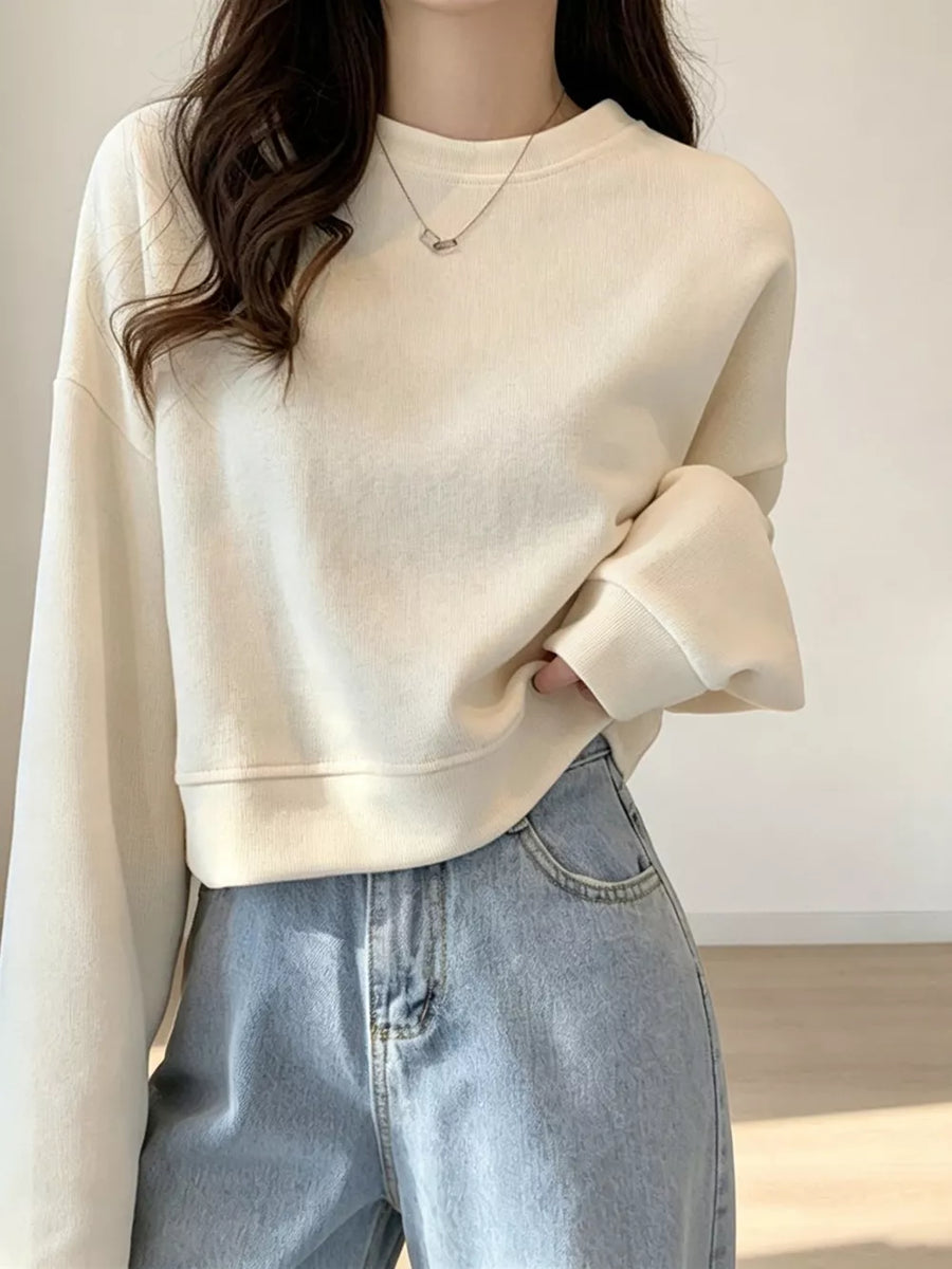 Crew Neck Drop Shoulder Sweatshirt in Yellow
