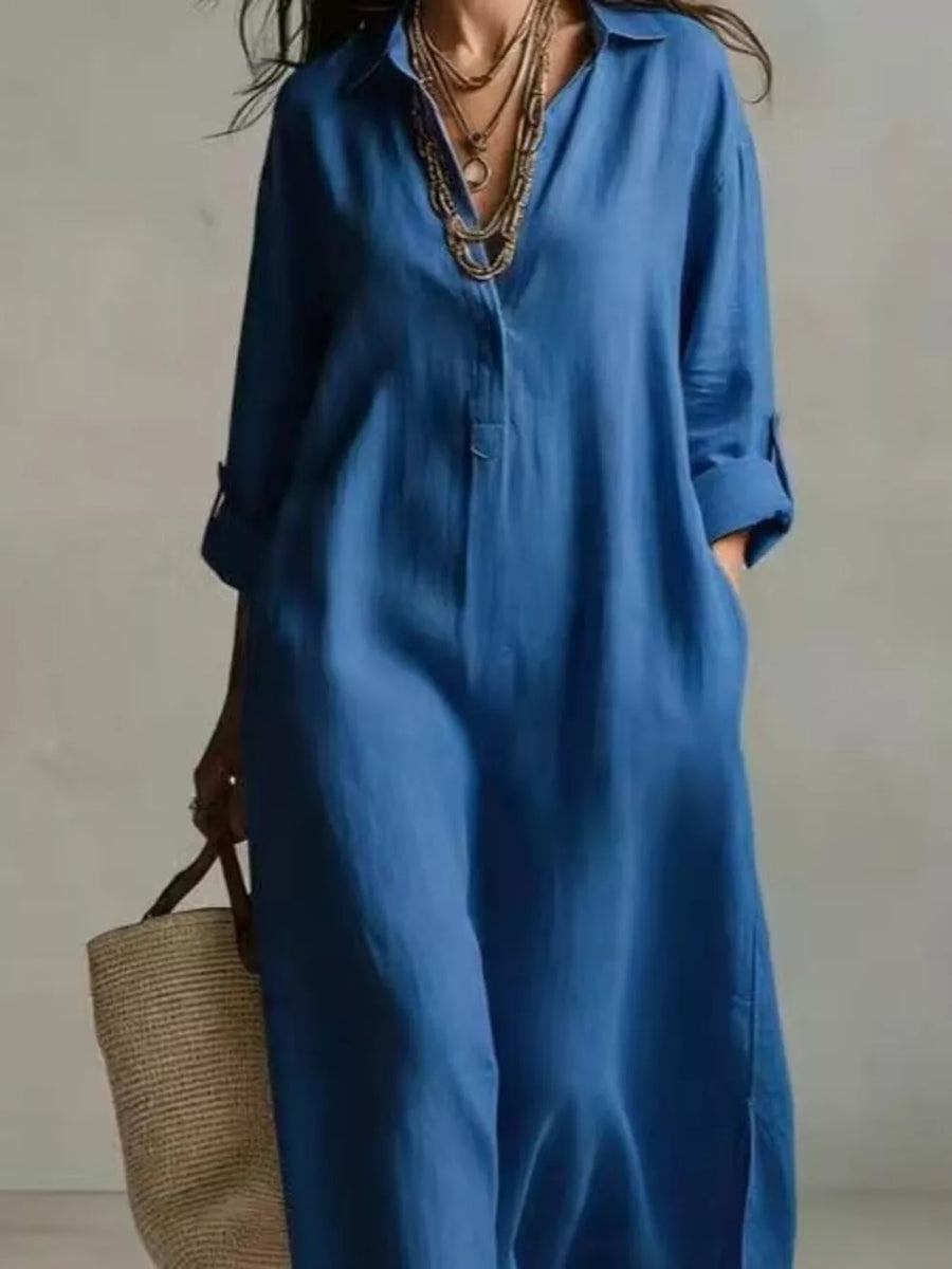 Full Size Casual Midi Shirt Dress Plus Size in Black