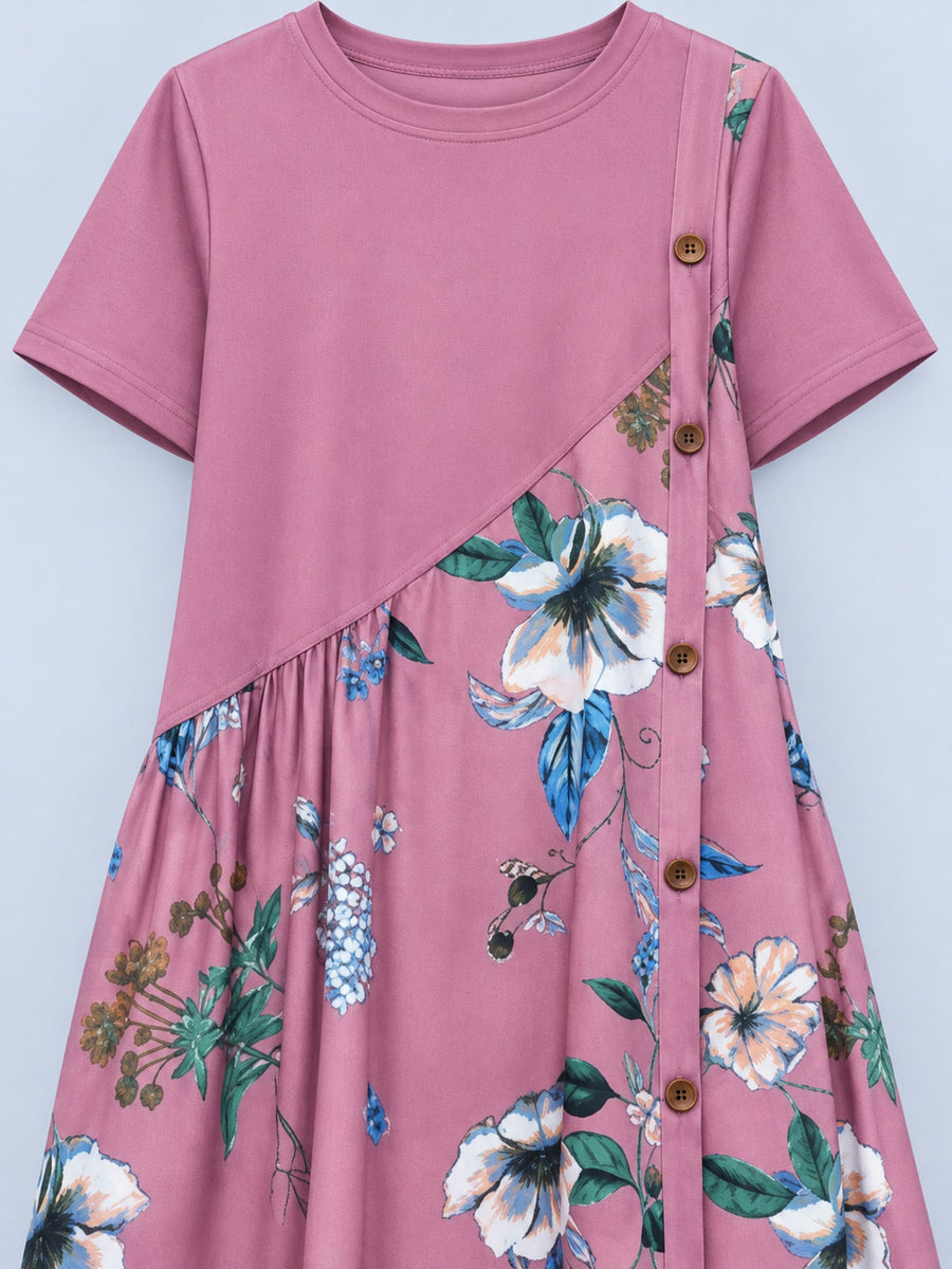 Fuchsia A-line dress with pullover and floral