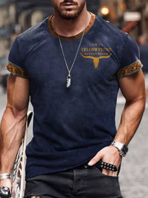 Khaki Men's Full Size Round Neck Short Sleeve T-shirt