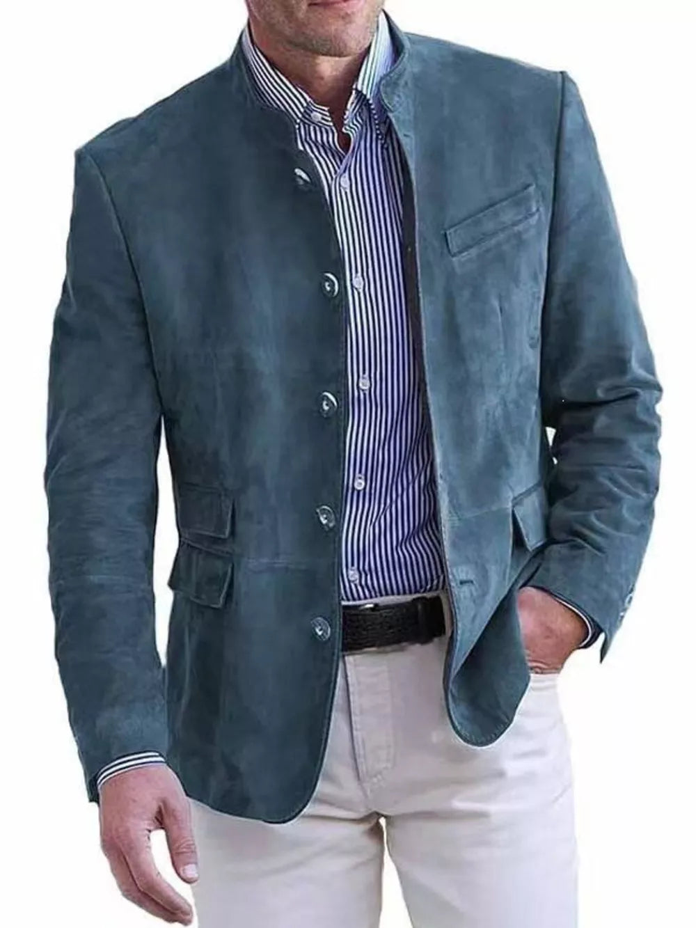 blazer in teal featuring buttoned and regular fit