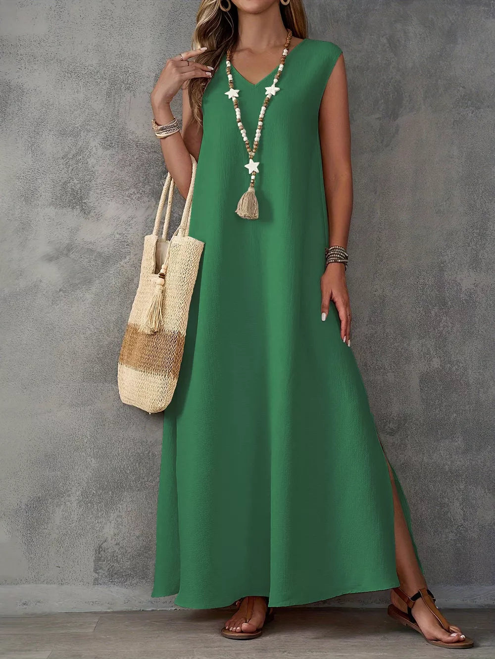 ivory maxi dress with stretch and sleeveless