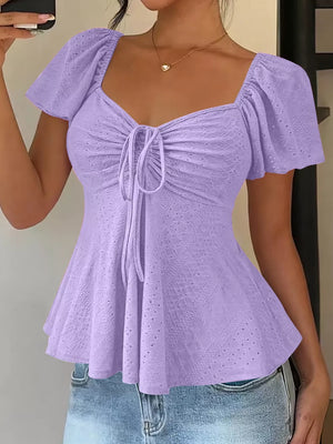 Black Ruched Flutter Sleeve Peplum Top
