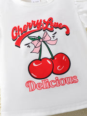 White t-shirt with cherry graphic and "Cherry Love Delicious" text