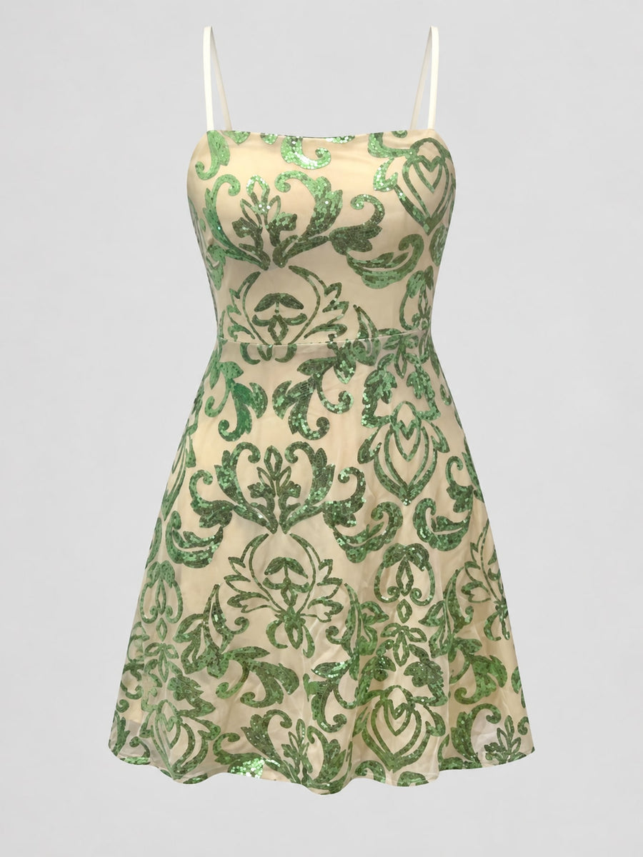 Green mini dress with mini and back-zip