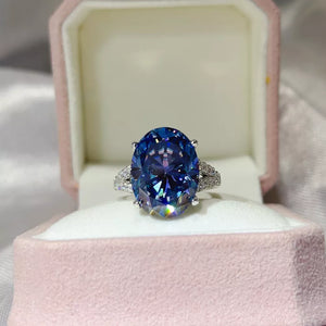 Blue with 10 Carat Moissanite 925 Sterling Silver Ring in Blue