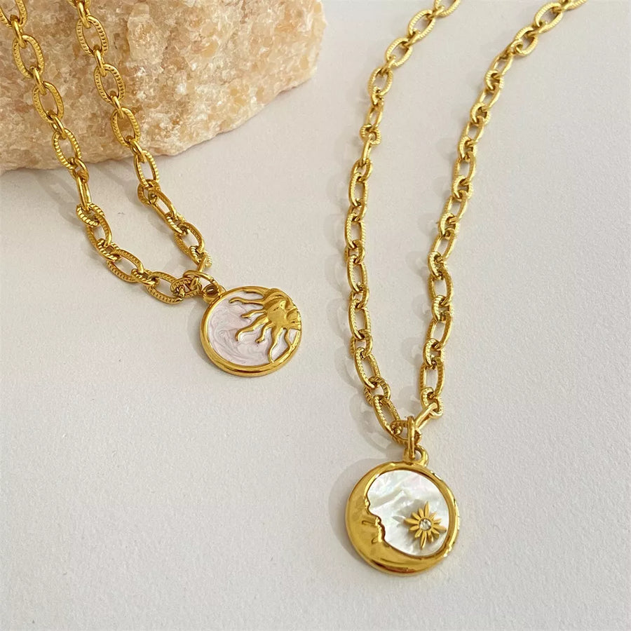 gold necklace with celestial and round neck