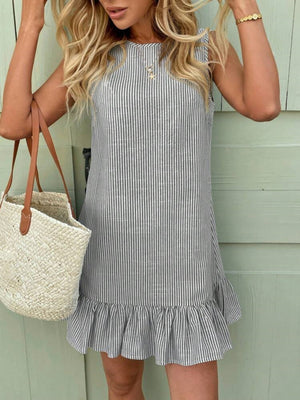 pink mini dress with stretch and sleeveless