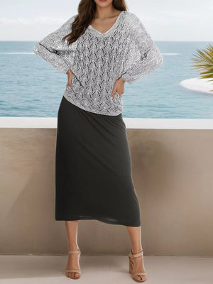 V-neck Textured Knit Top in Rust, view 12