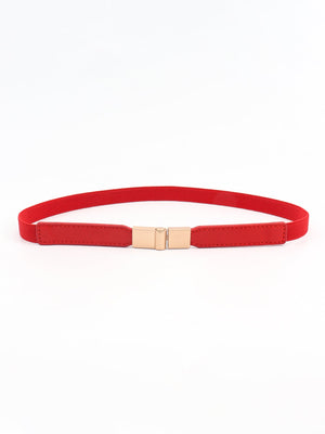 Red elasticated buckle belt with leather detail and gold buckle