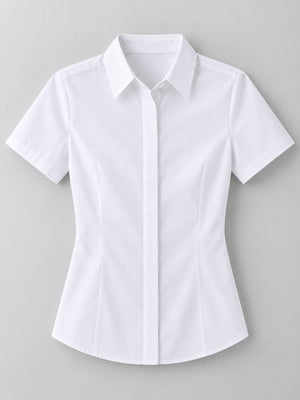 classic button-down shirt in White-Short Sleeve Regular with collared