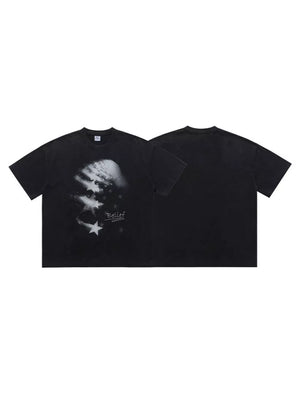 Men's charcoal graphic t-shirt with star print and round neck