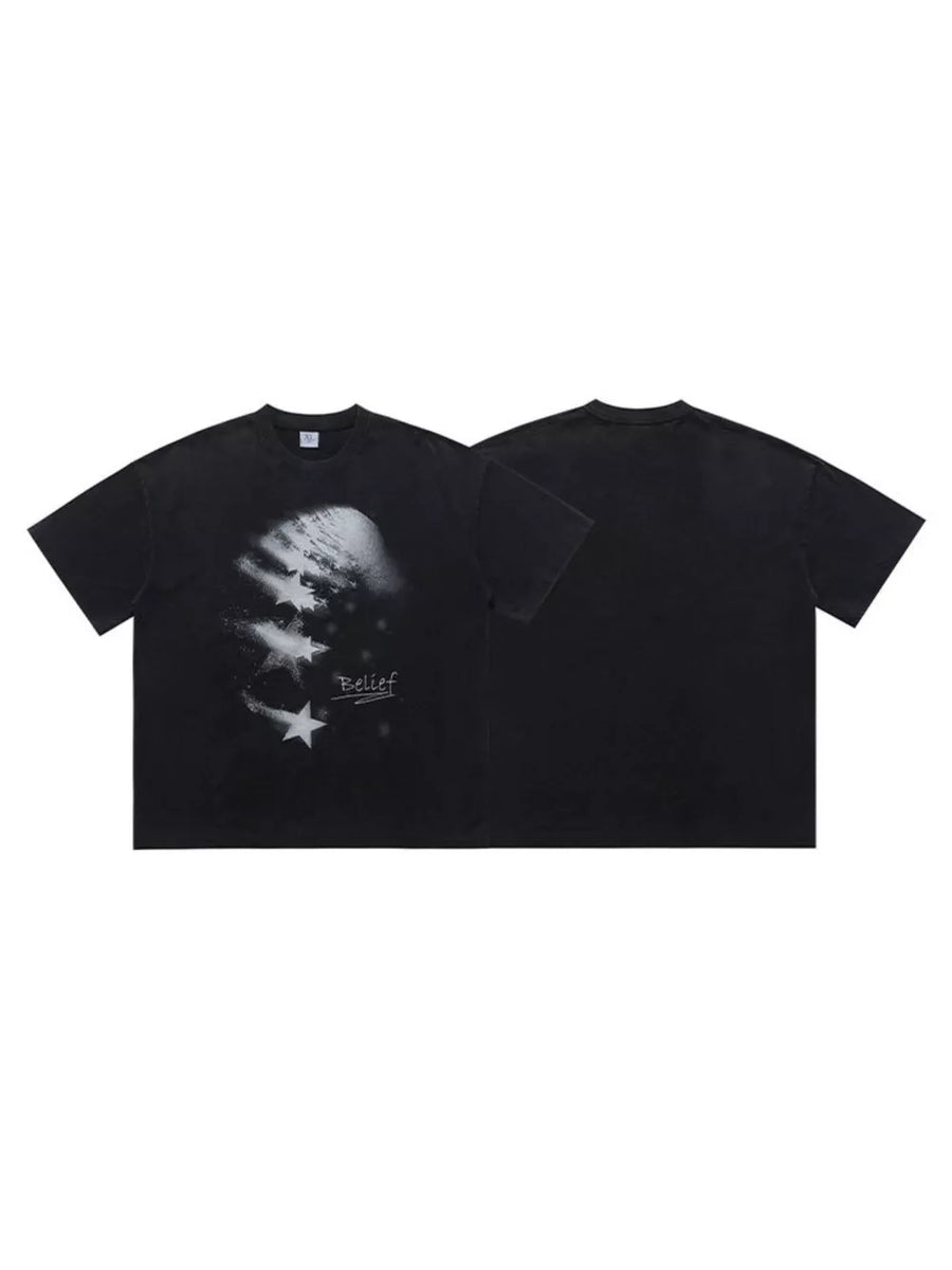 Men's charcoal graphic t-shirt with star print and round neck