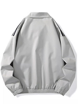 Men's Plus Size Striped Zip Up Jacket in Grey