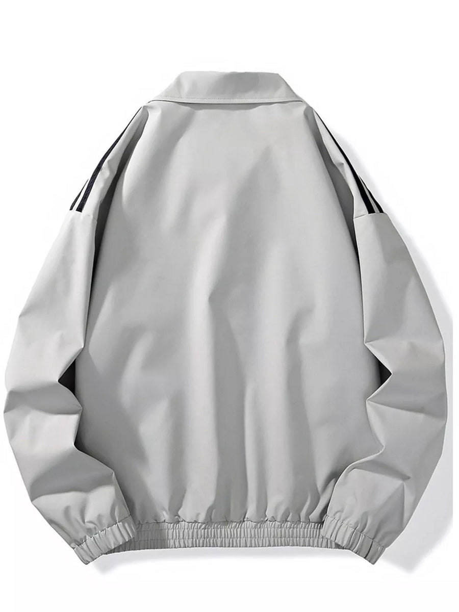 Men's Plus Size Striped Zip Up Jacket in Grey