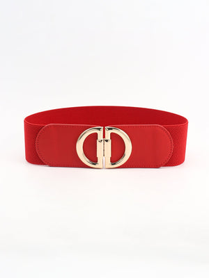 Red elastic belt with double D gold buckle