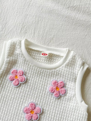 Children's Flower Sleeveless Top And Skirt Set in White