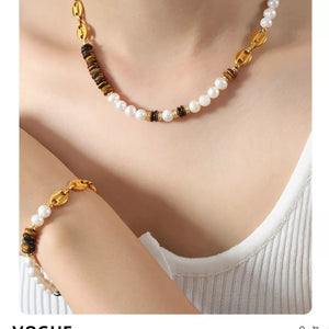 Tiger's Eye Freshwater Pearl 18k Gold-plated Necklace in gold