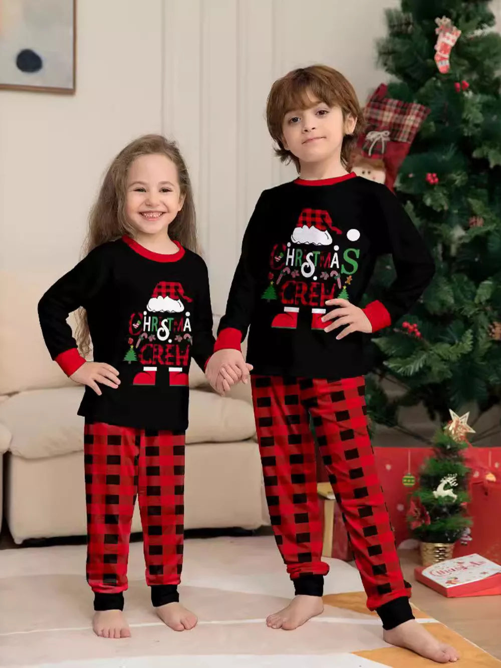 pajama set featuring plaid in Kid with 95% polyester, 5% spandex Care instructions: Machine wash cold texture