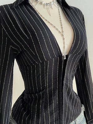 Striped Long Sleeve Fitted Blouse option 8