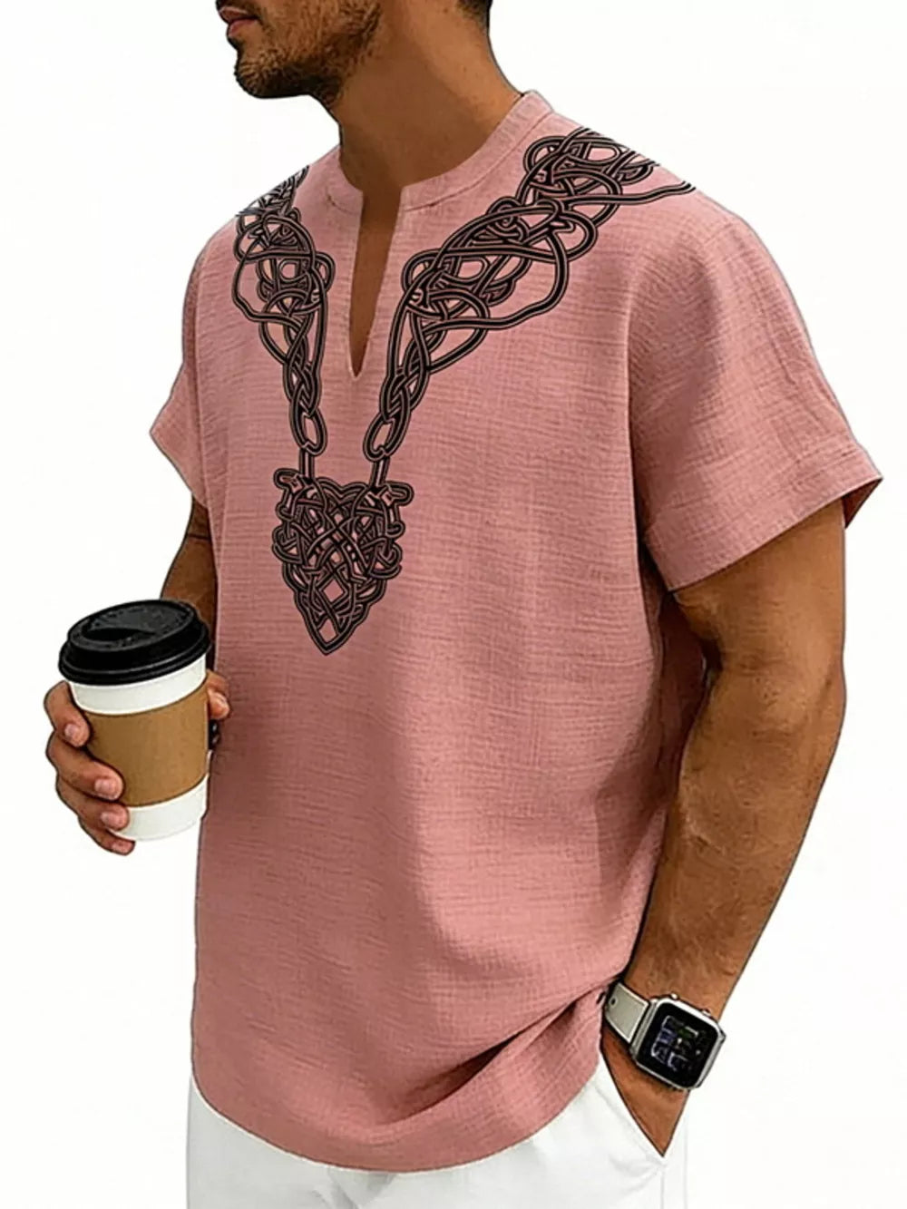 Men's Notched Printed Short Sleeve Shirt Plus Size, view 16