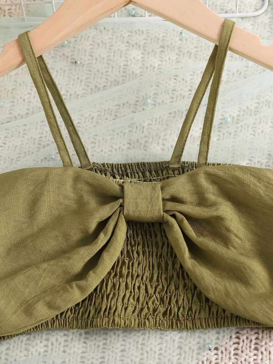Olive with Children's Smocked Bow Cami And Pants Set