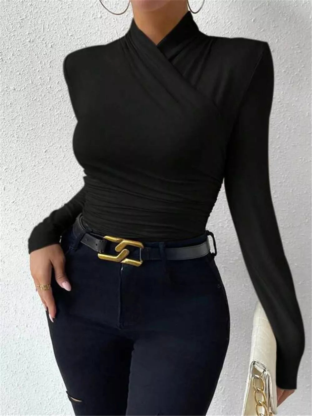 Ruched Long Sleeve Slim Fit Top option 7