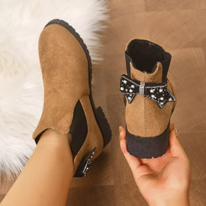 boots in camel with round toe and ankle-length