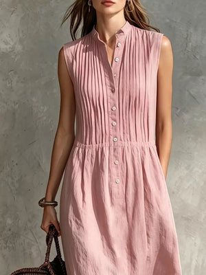 Sleeveless Button Front Midi Dress Plus Size in Grey