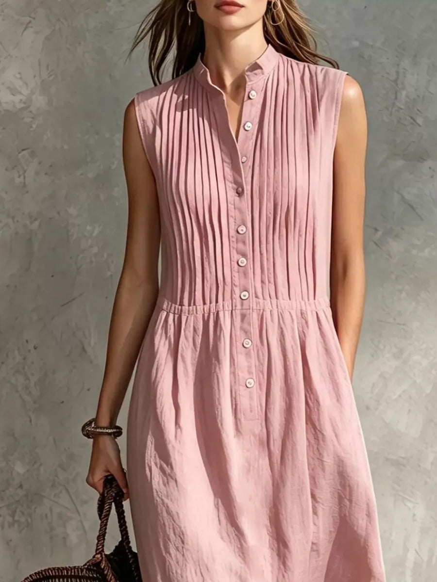 Sleeveless Button Front Midi Dress Plus Size in Grey