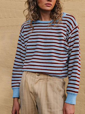pullover sweater in Khaki with striped and ribbed