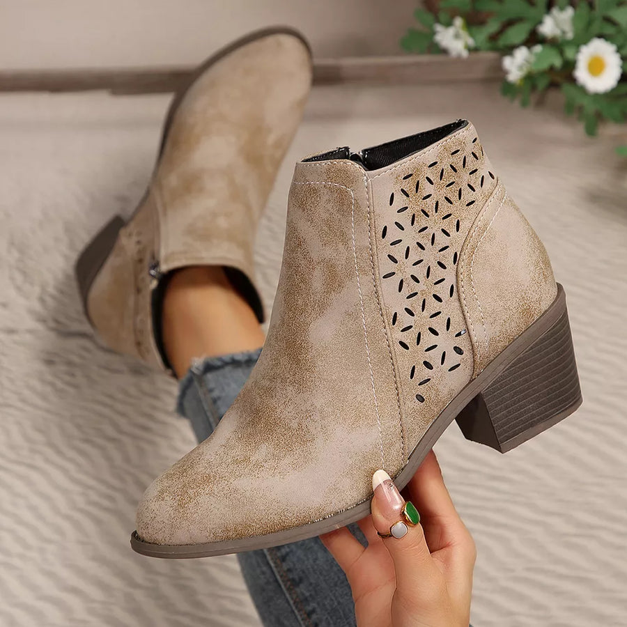 Point Toe Block Heels Boots in black with point toe