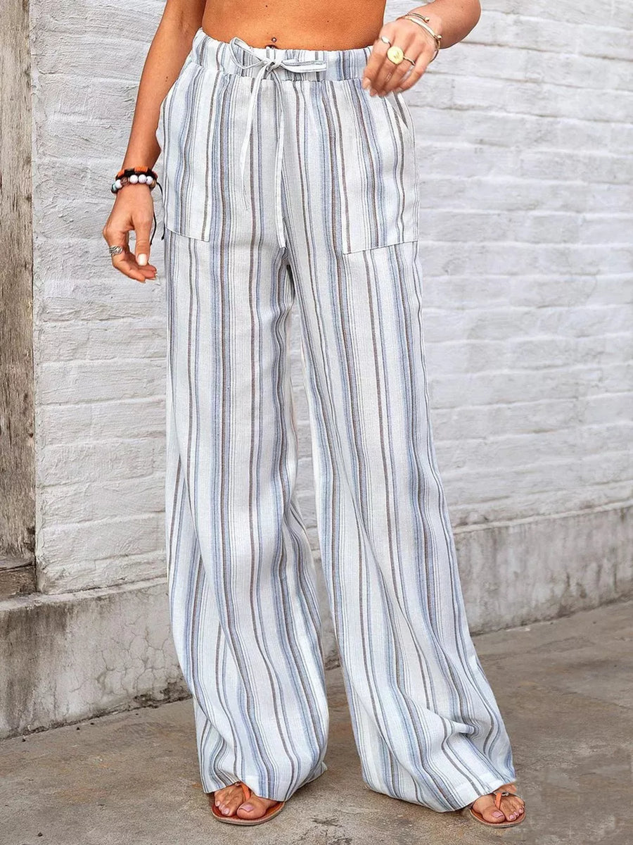 Full Size Striped Wide-leg Pants Plus Size in Dusty Pink