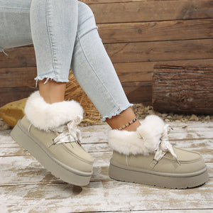 Plush Faux Fur Lined Platform Boots in Beige with faux fur lining