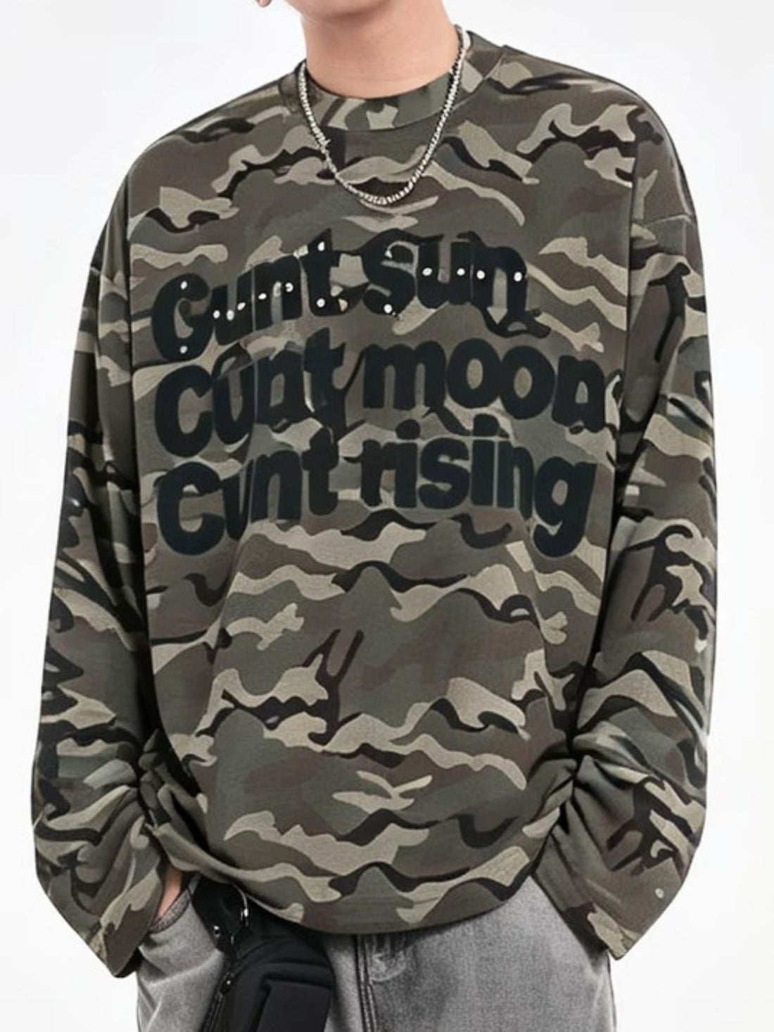 olive t-shirt with camo and crew neck