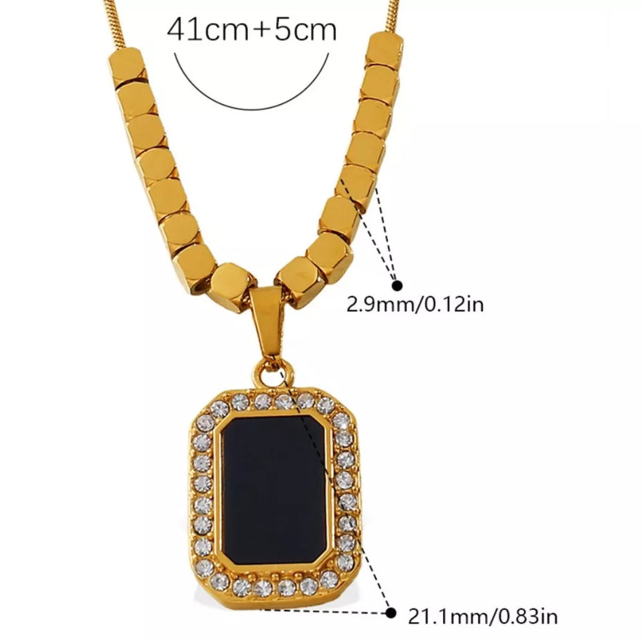 18K Gold-Plated,Stainless Steel,Rhinestone,Zircon,Dripping oil Care instructions necklace in Gold with straight silhouette