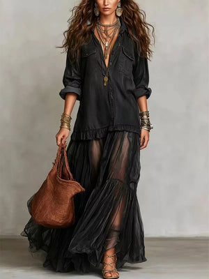 95%cotton, 5%spandex Care instructions: Machine wash cold shirt dress in Black with A-line silhouette