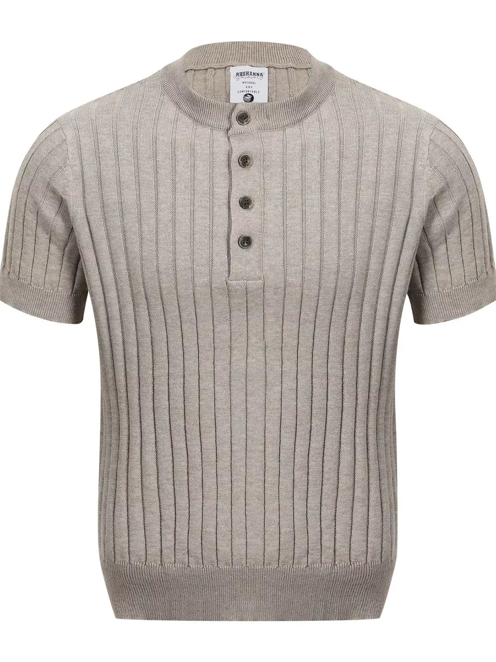White Men's Short Sleeve Ribbed Henley Top
