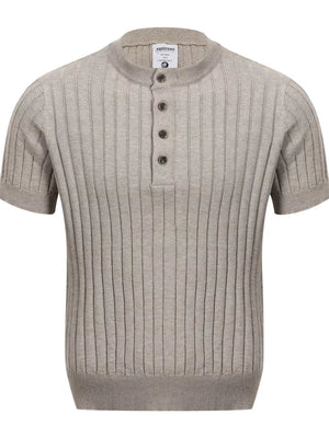 White Men's Short Sleeve Ribbed Henley Top